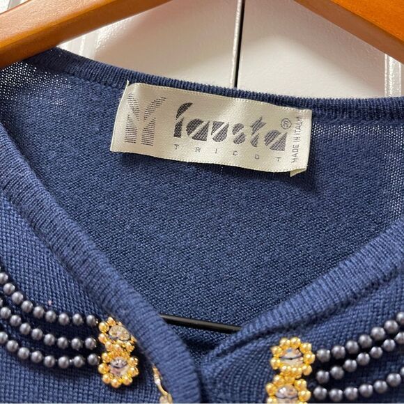 Vintage Italian 100% Merino Wool Beaded Cardigan -M - Picture 4 of 8